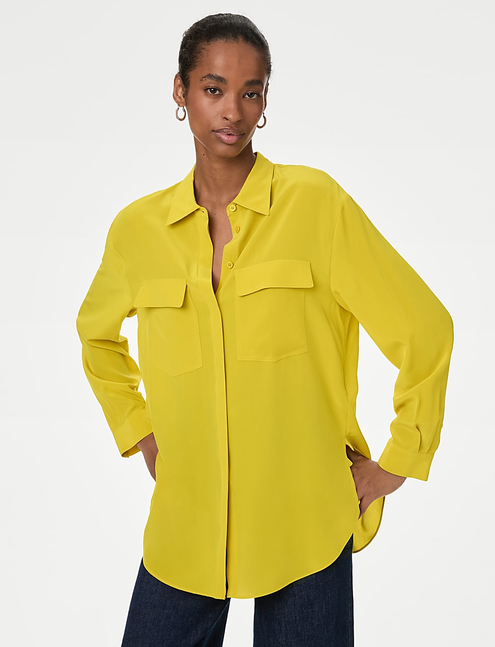 Pure Silk Collared Utility Shirt