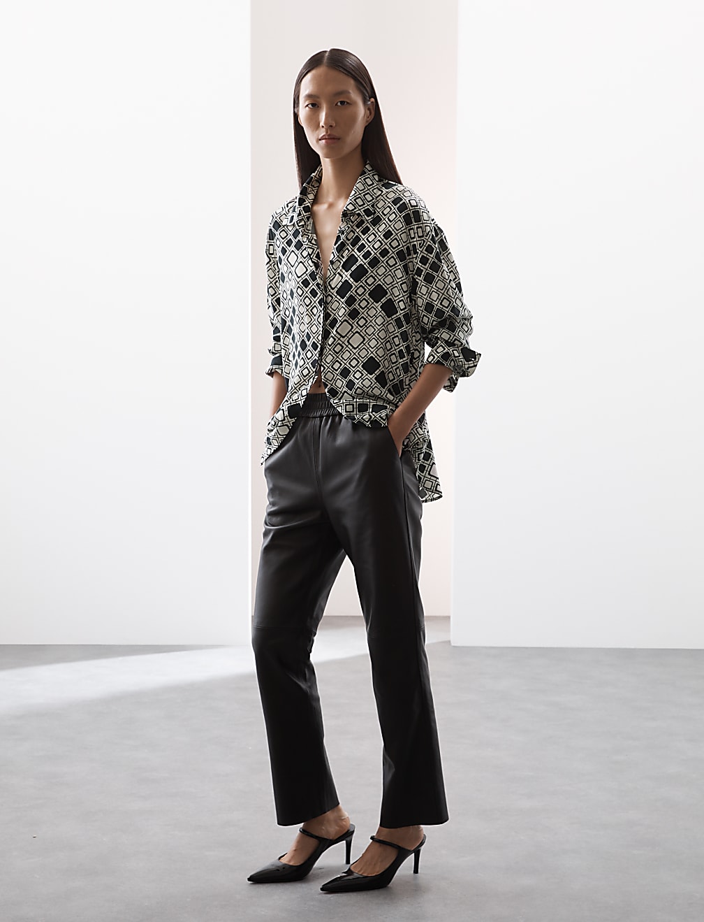 Cupro Rich Printed Collared Shirt