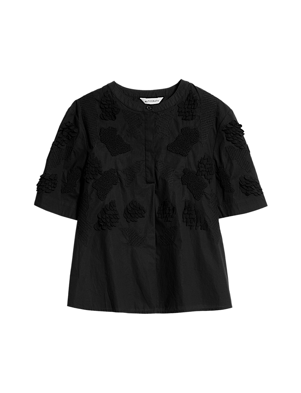 Pure Cotton Embroidered Round Neck Short Sleeve Blouse