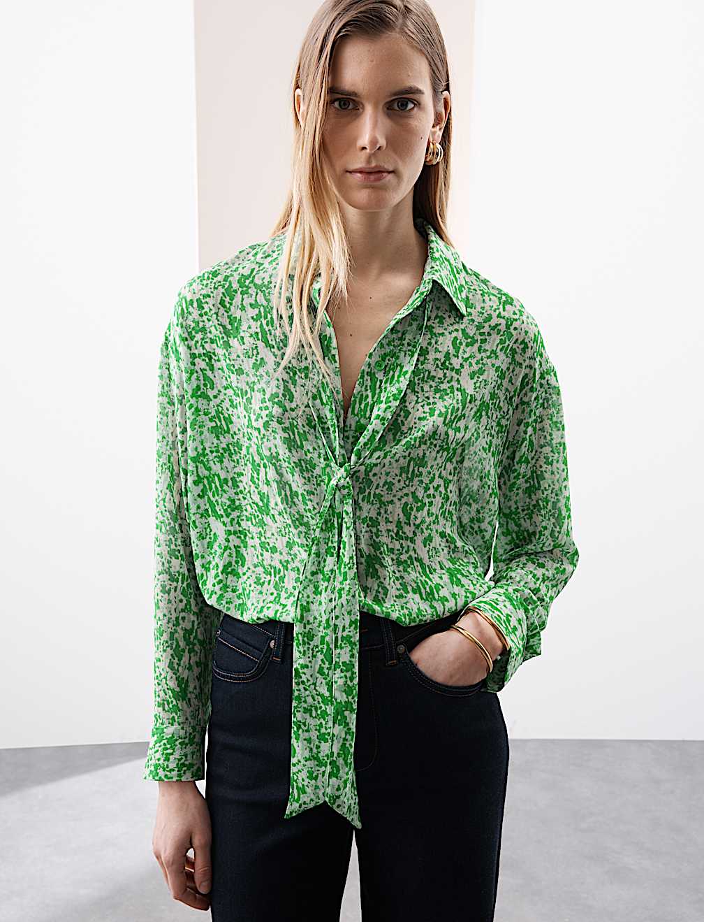 Printed Tie Neck Shirt