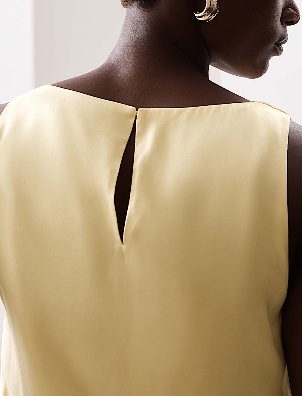 Cupro Rich Cowl Neck Asymmetric Draped Top