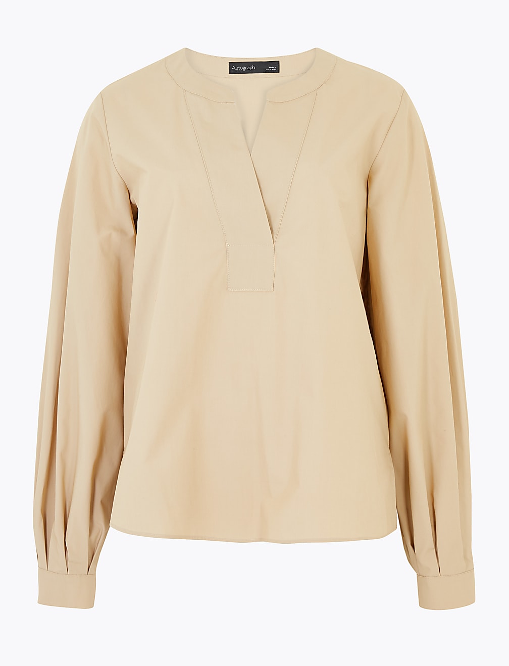 Pure Cotton V-Neck Long Sleeve Blouse