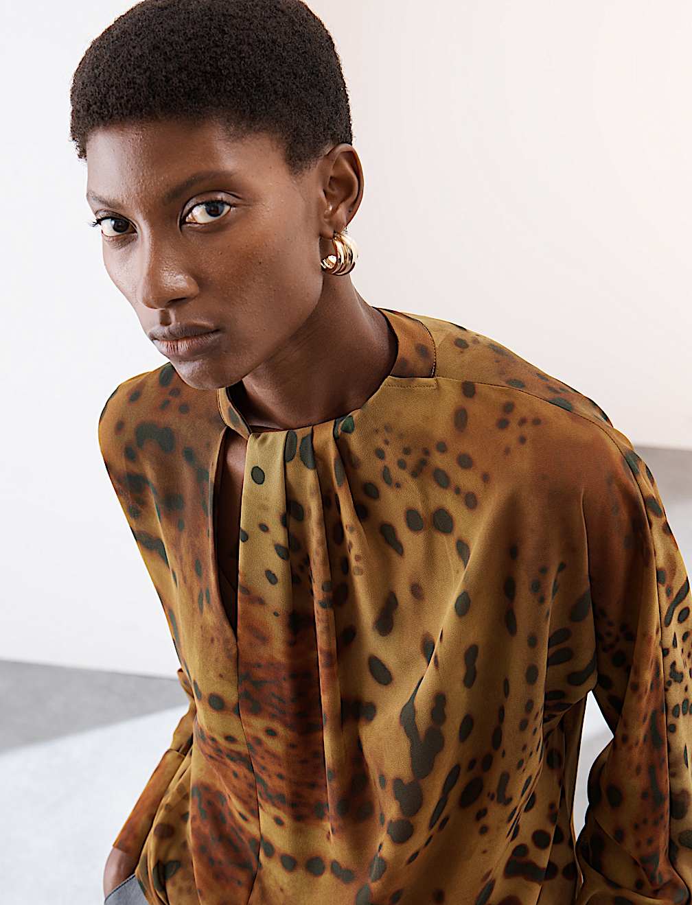 Animal Print Draped Blouse