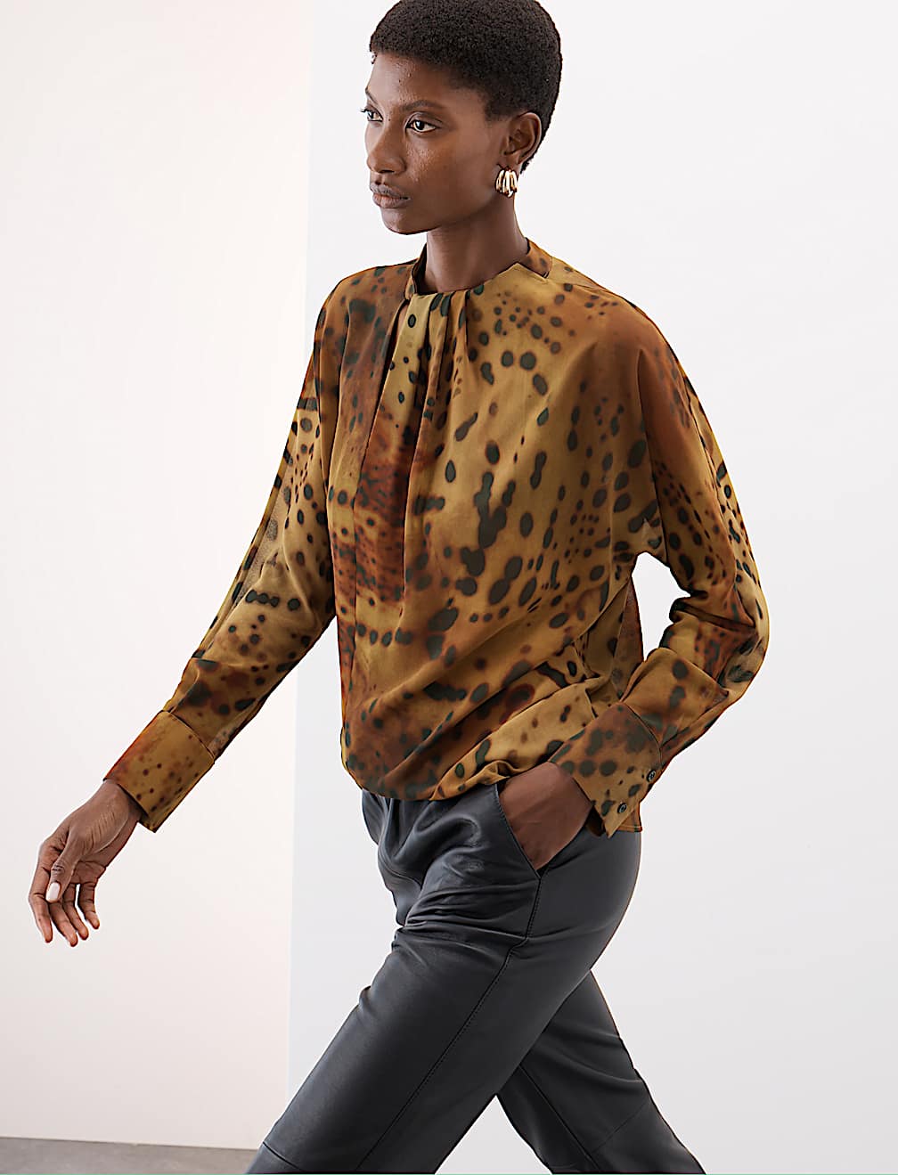 Animal Print Draped Blouse