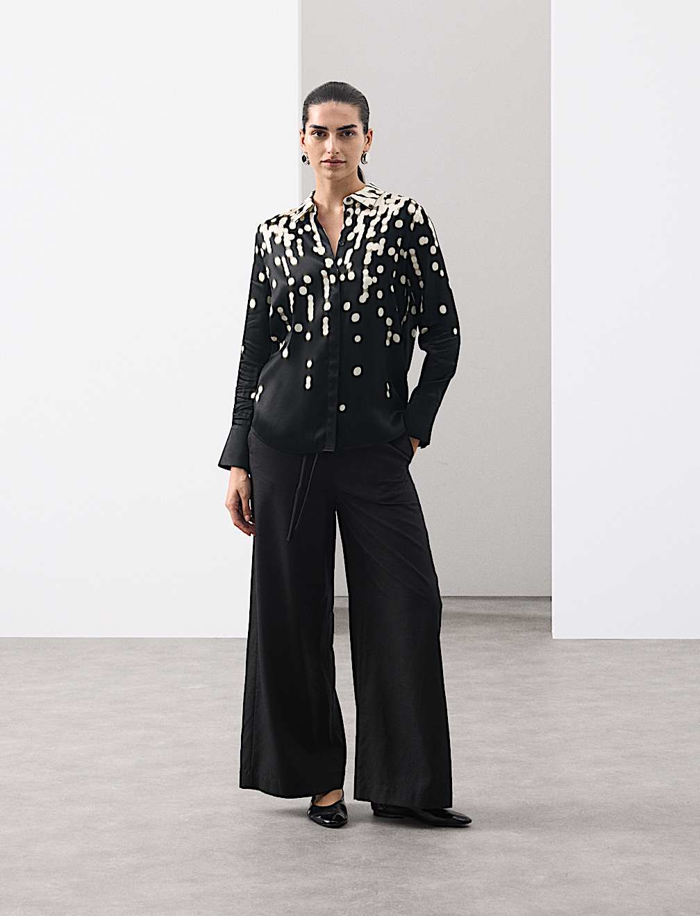 Cupro Rich Spot Print Relaxed Shirt