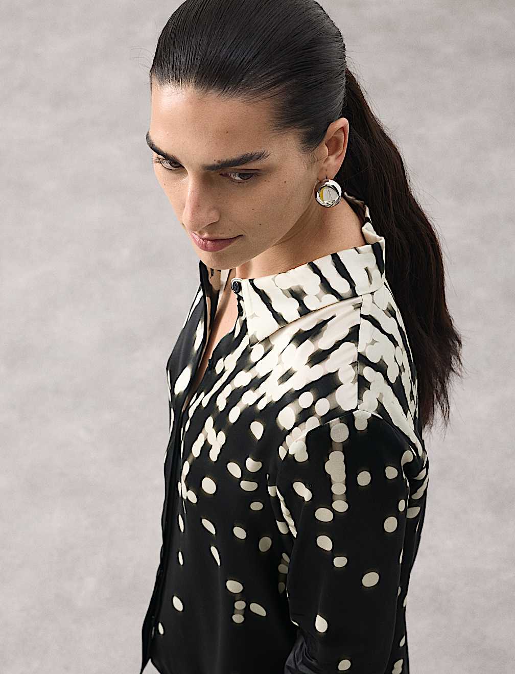 Cupro Rich Spot Print Relaxed Shirt