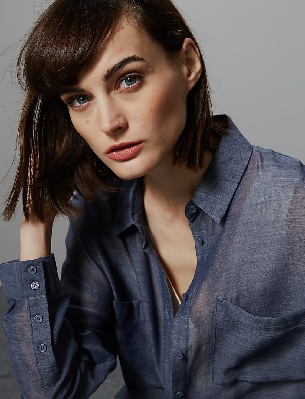 Sheer Oversized Button Detailed Shirt
