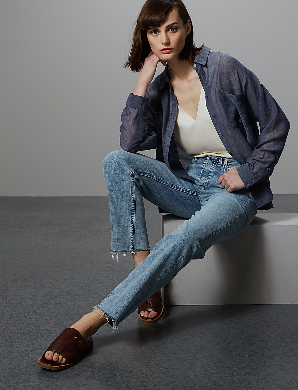 Sheer Oversized Button Detailed Shirt