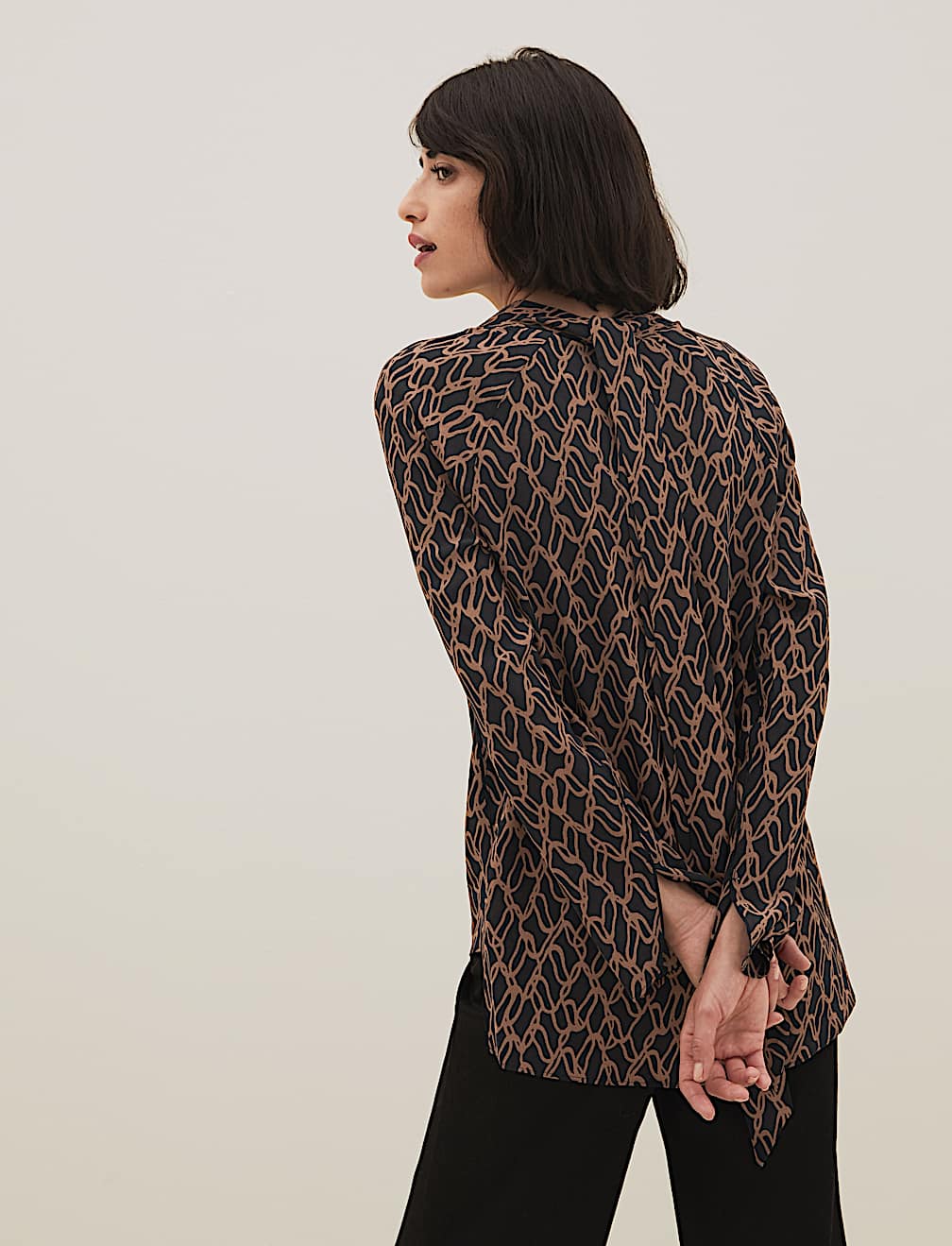 Printed High Neck Long Sleeve Blouse
