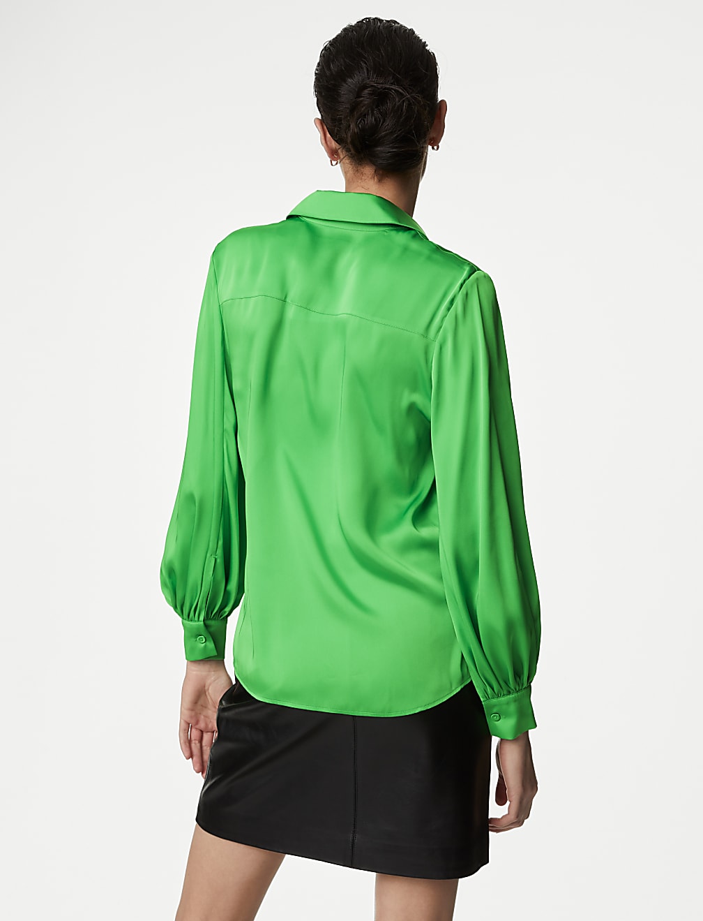 Satin Collared Blouson Sleeve Shirt