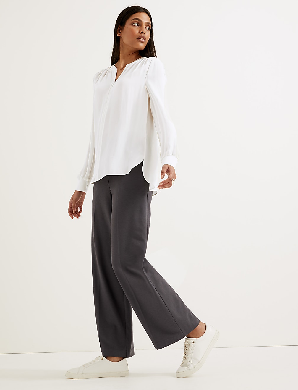 Zip Detail Long Sleeve Blouse
