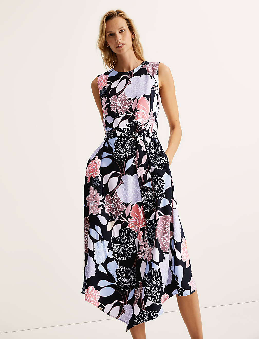 Floral Sleeveless Midi Shift Dress