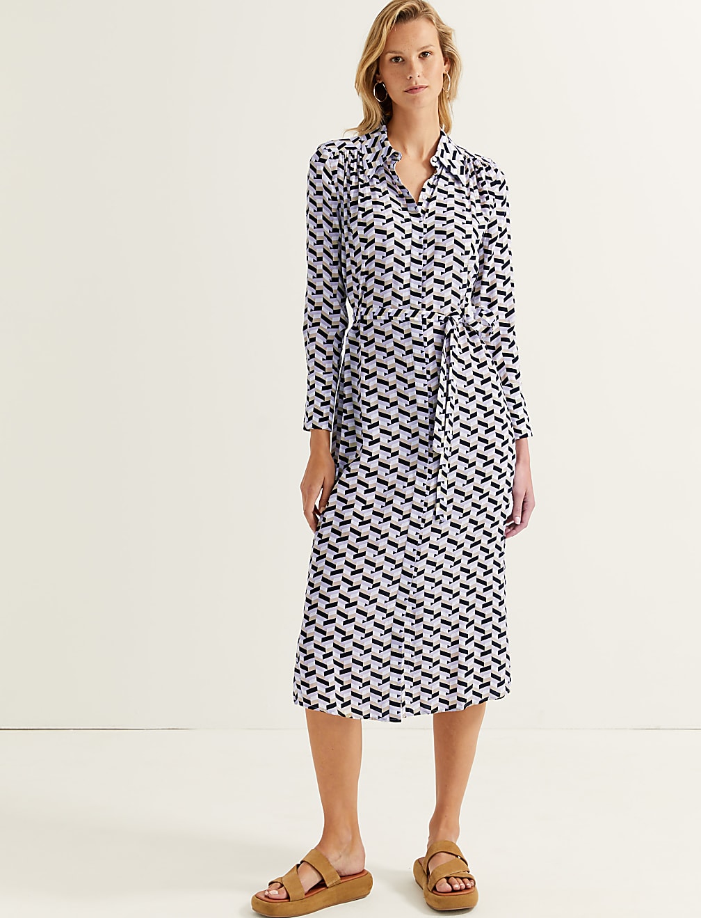 Cupro Rich Printed Midaxi Shirt Dress
