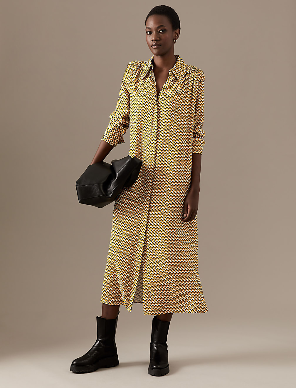 Printed Belted Midaxi Shirt Dress