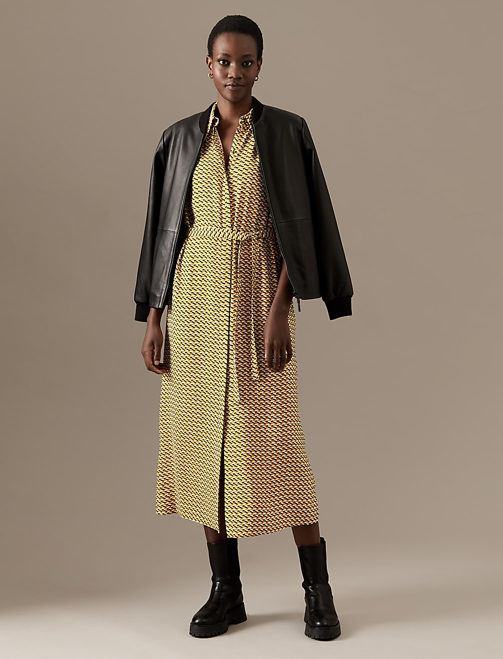 Printed Belted Midaxi Shirt Dress