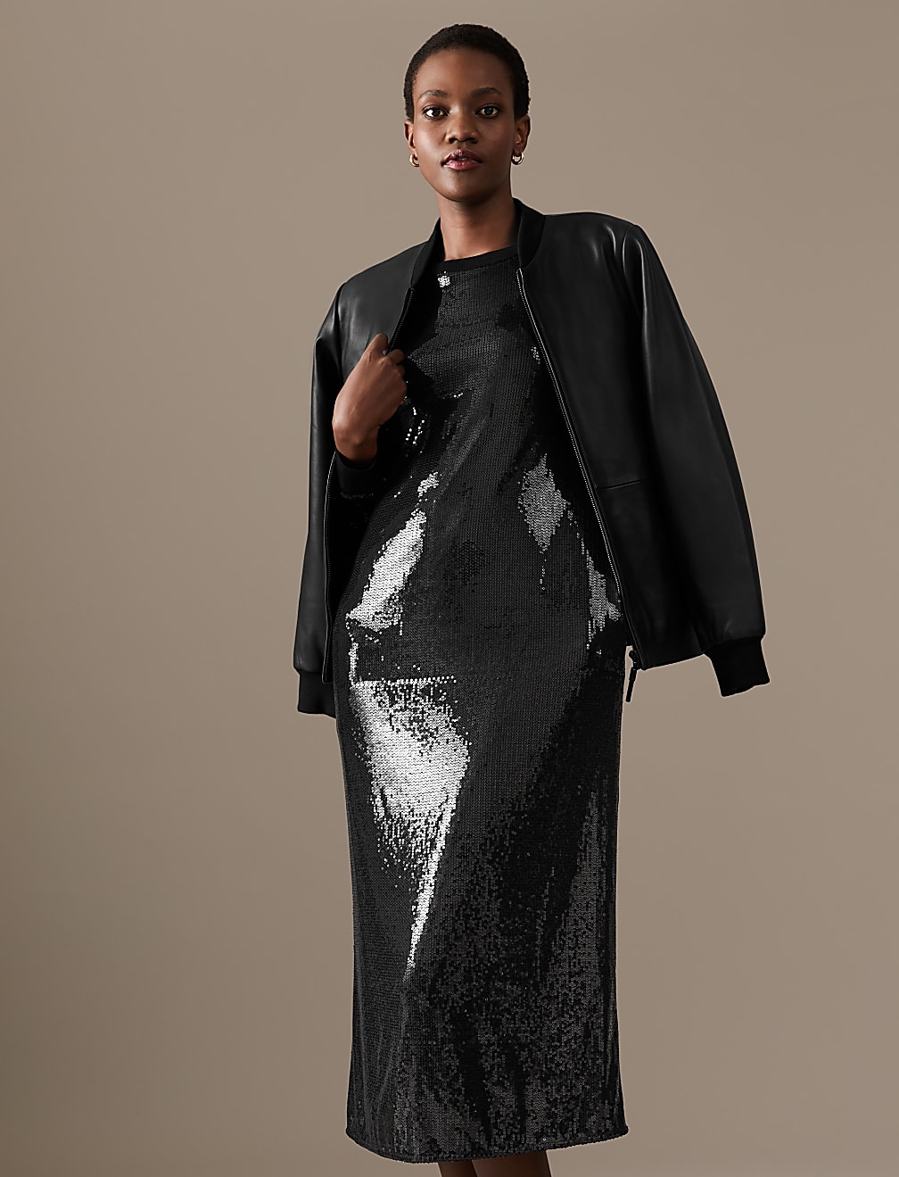 Sequin Round Neck Midi T-Shirt Dress