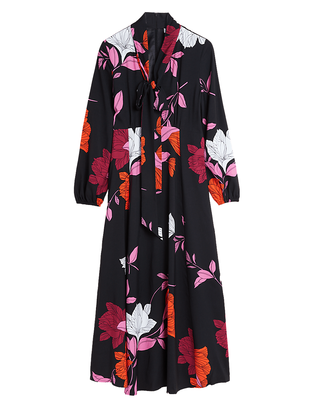 Floral Scarf Neck Midaxi Waisted Dress