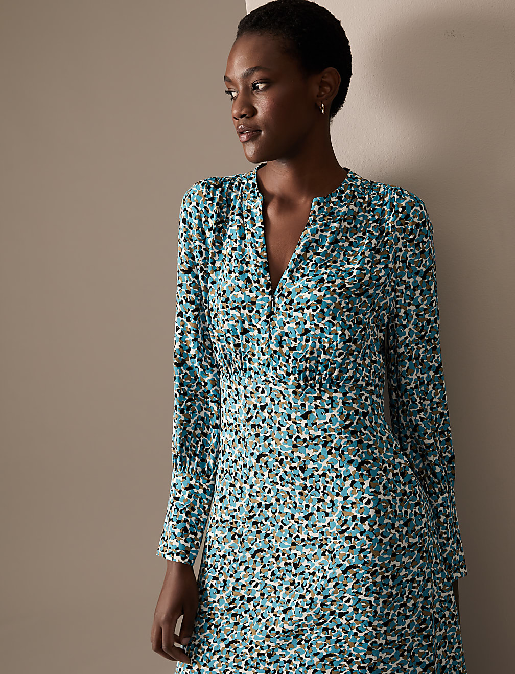 Animal Print Zip Neck Midaxi Shirt Dress