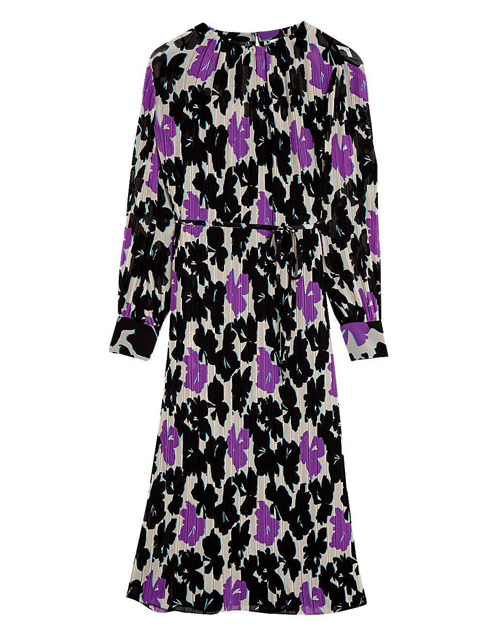 Plisse Printed High Neck Midaxi Smock Dress