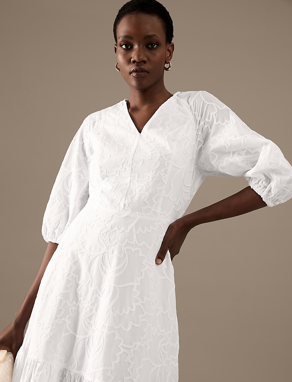 Pure Cotton Embroidered V-Neck Midaxi Dress