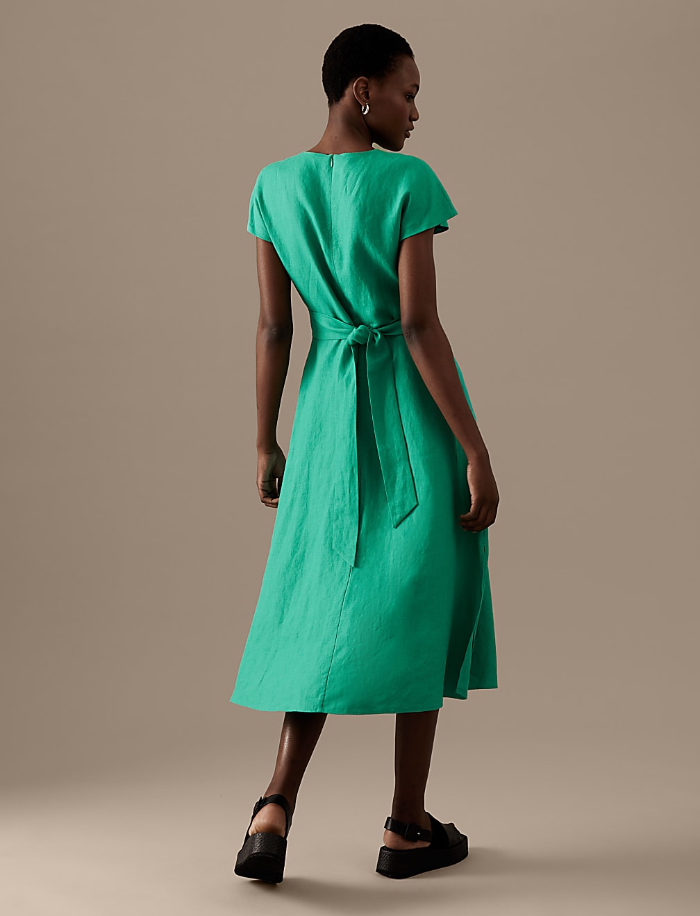 Pure Irish Linen V-Neck Midaxi Waisted Dress