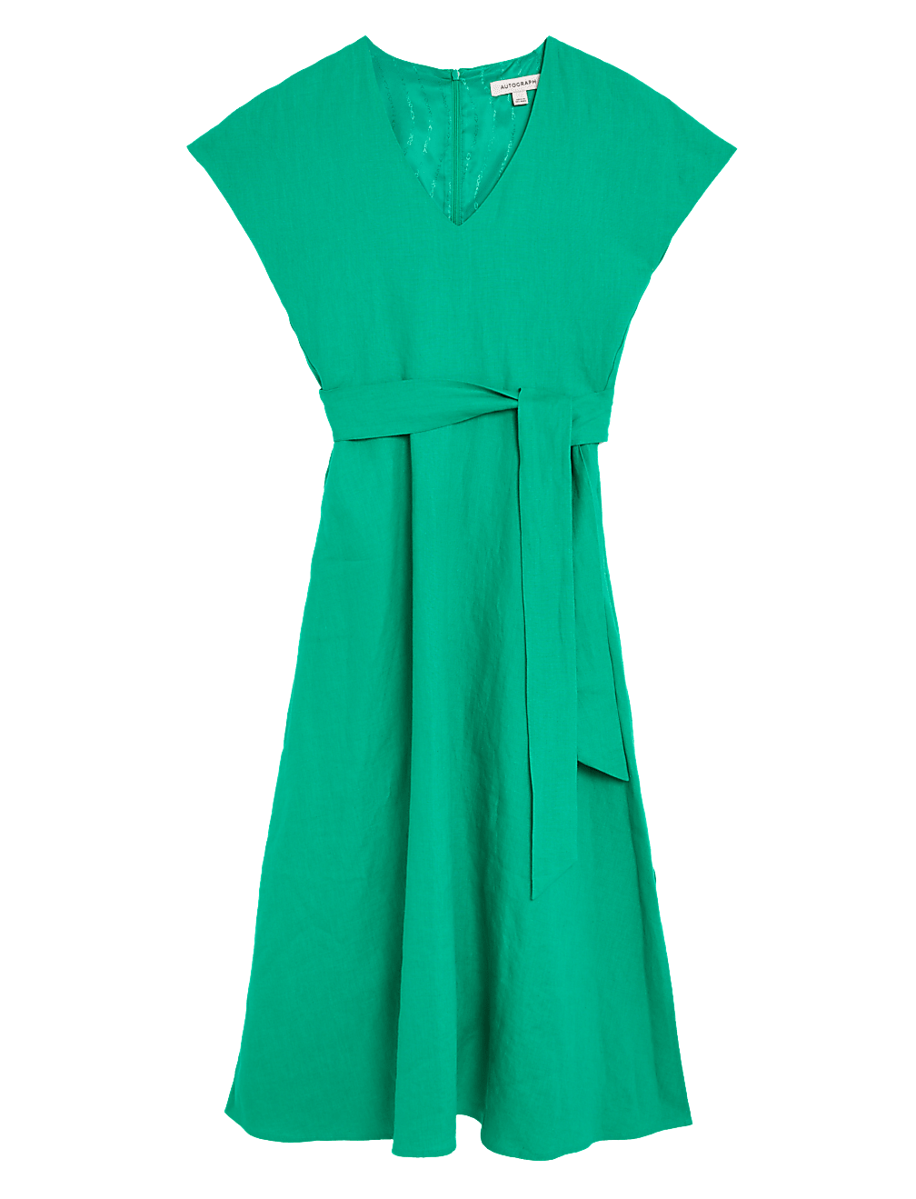 Pure Irish Linen V-Neck Midaxi Waisted Dress