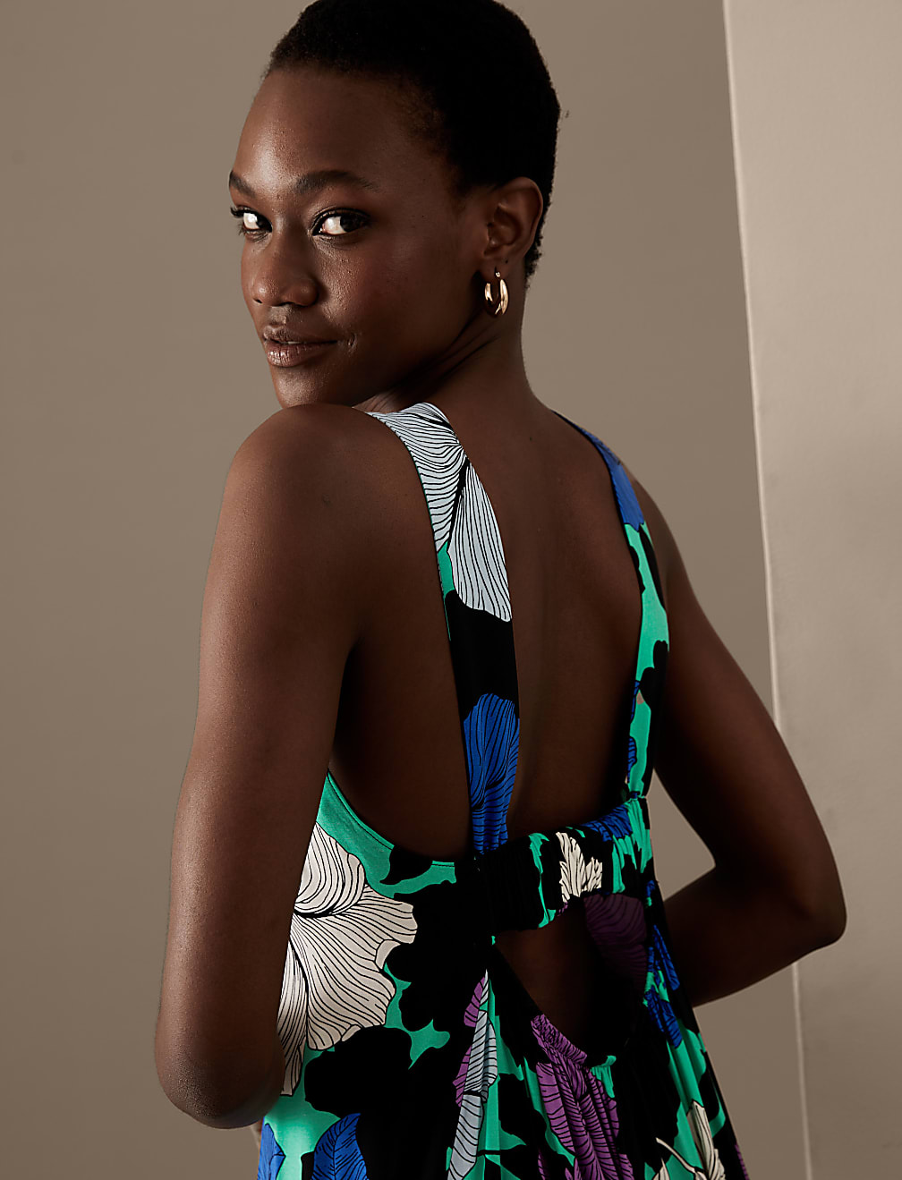 Cupro Rich Printed Square Neck Midaxi Dress