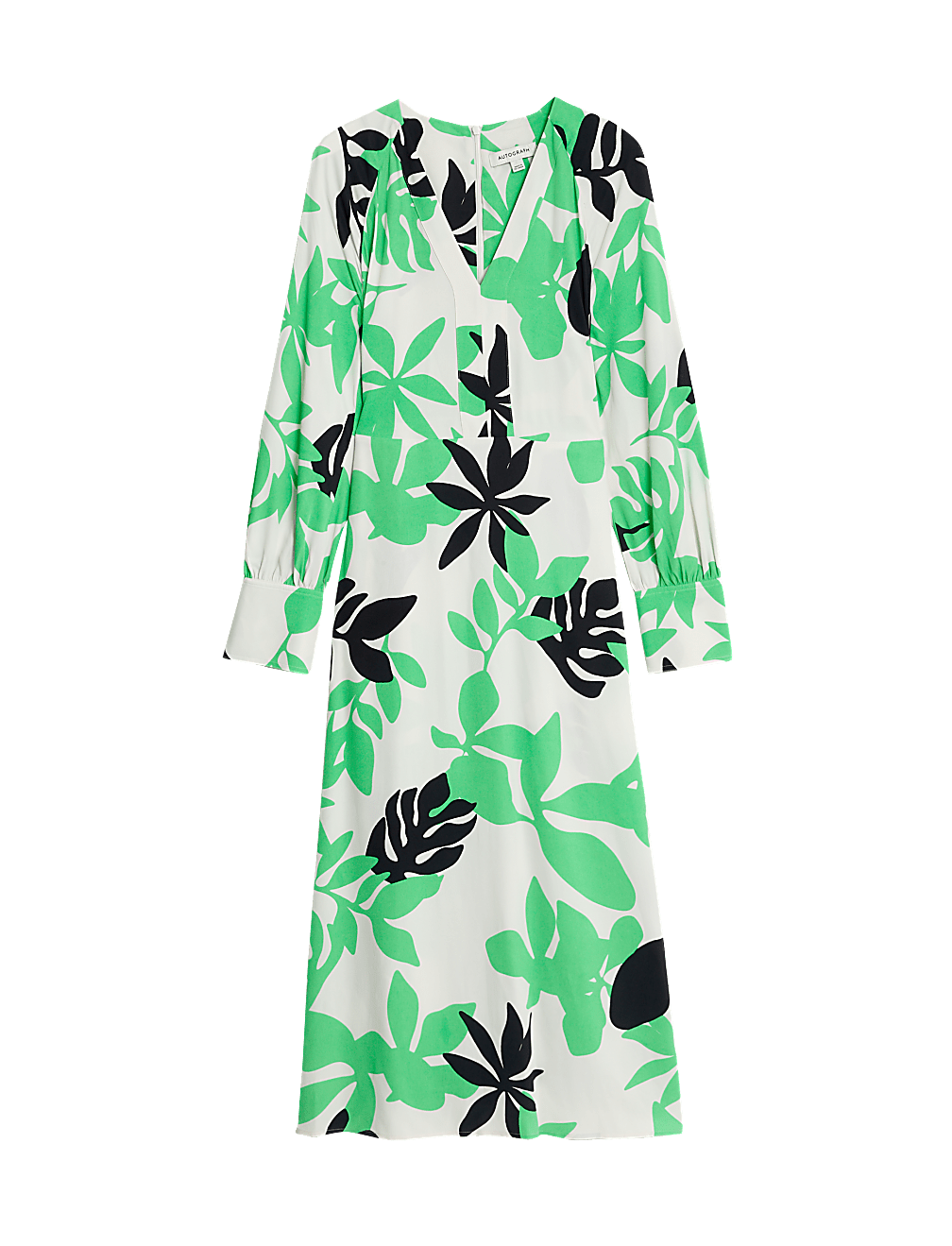 Leaf Print V-Neck Midaxi Smock Dress