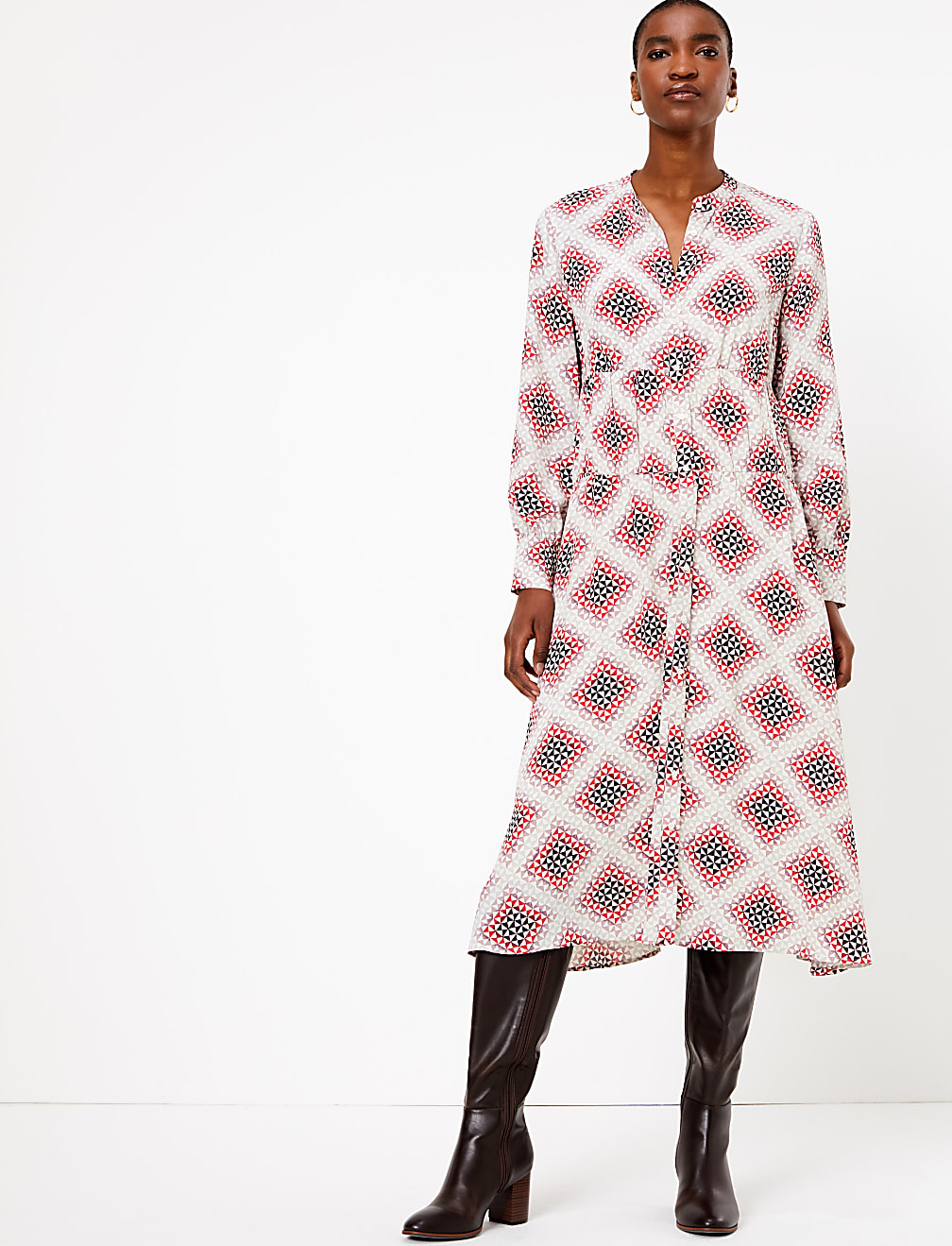 Geometric Print Relaxed Midi Dress