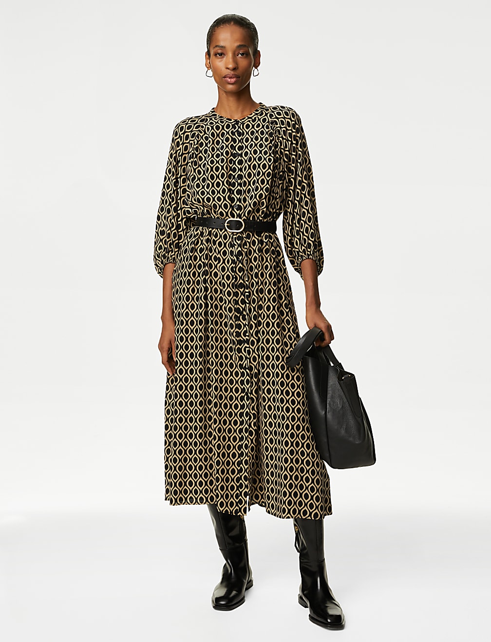 Buy Cupro Rich Printed Midaxi Waisted Dress at Marks & Spencer