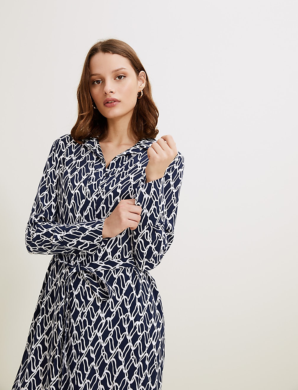 Cupro Printed Belted Midaxi Shirt Dress