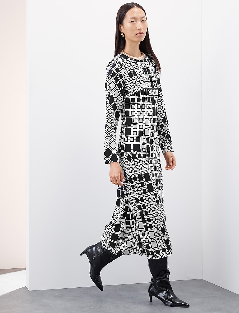 Cupro Rich Printed Midaxi Waisted Dress