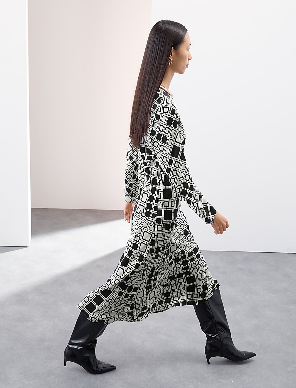 Cupro Rich Printed Midaxi Waisted Dress
