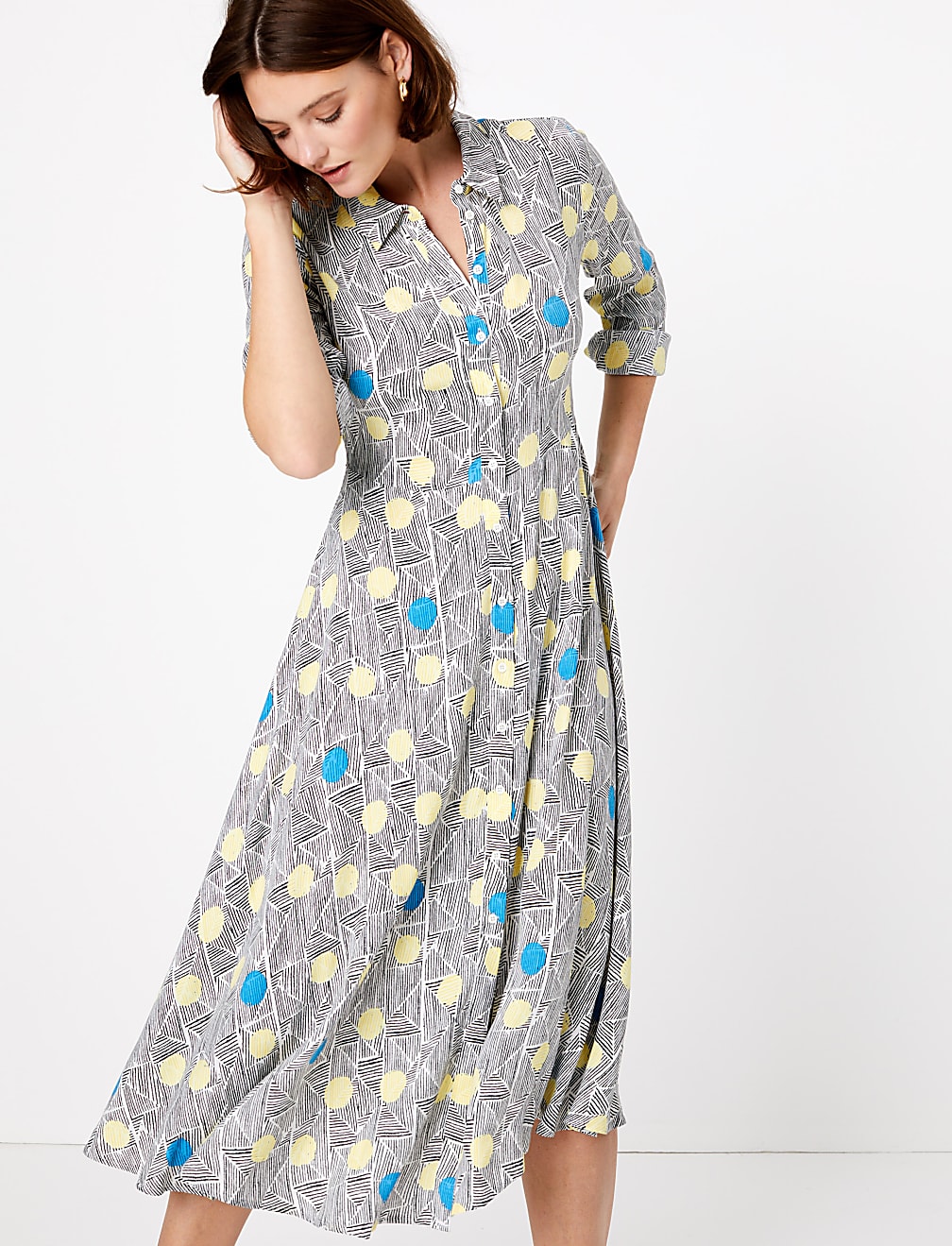 Polka Dot Midi Shirt Dress