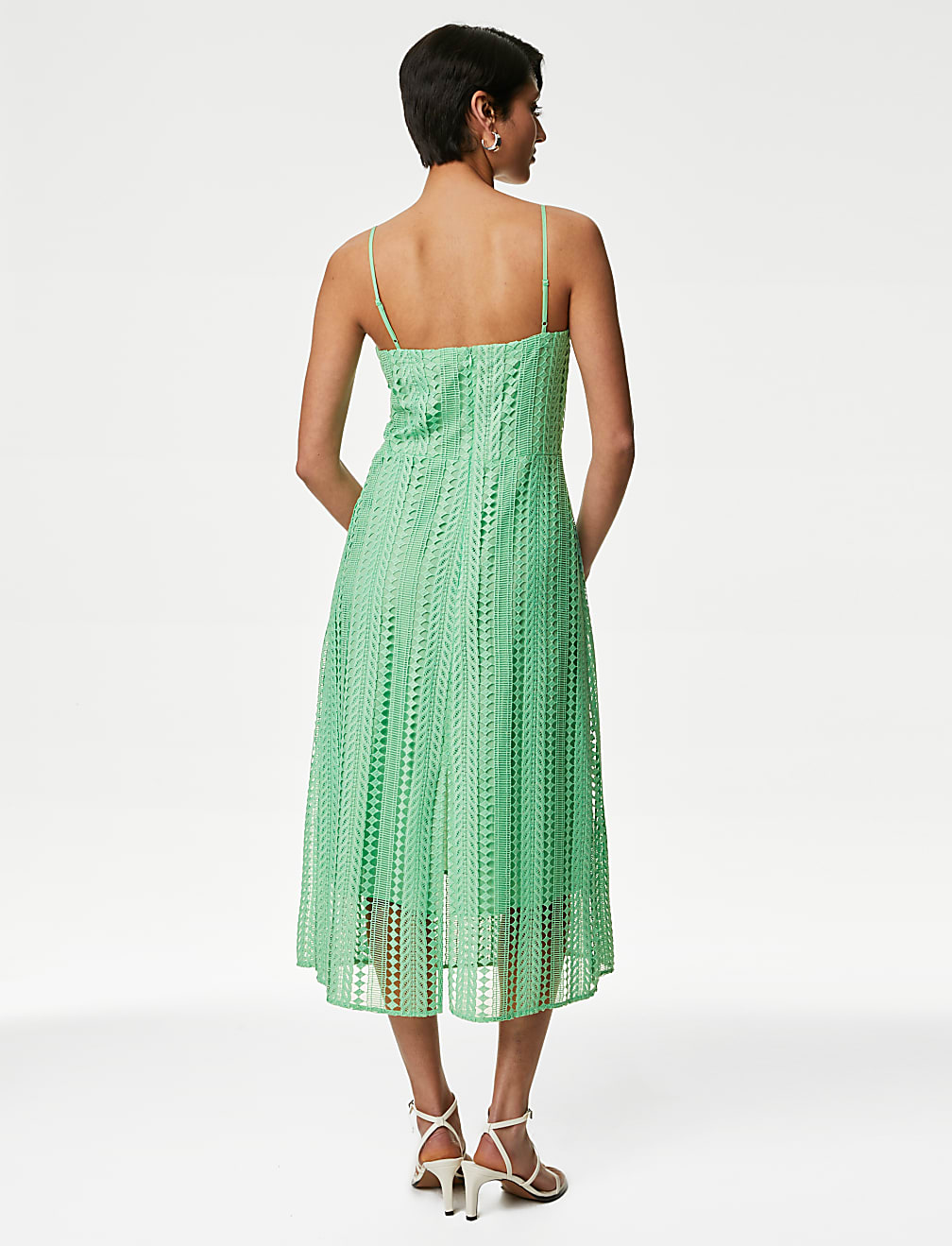 Lace Square Neck Midaxi Waisted Dress
