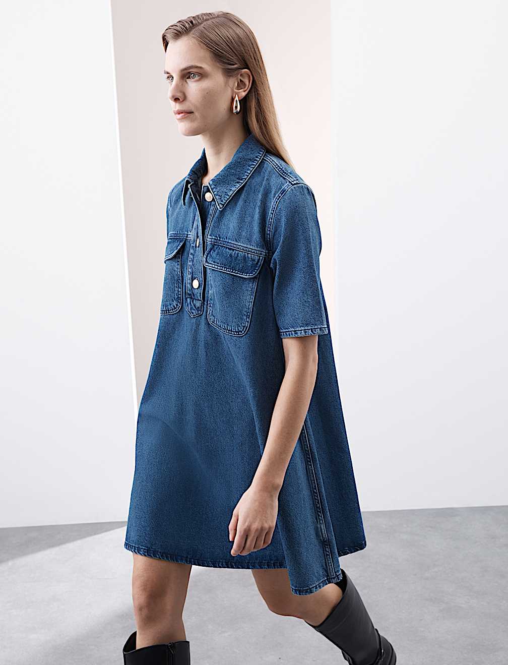 Pure Cotton Mini Shirt Dress