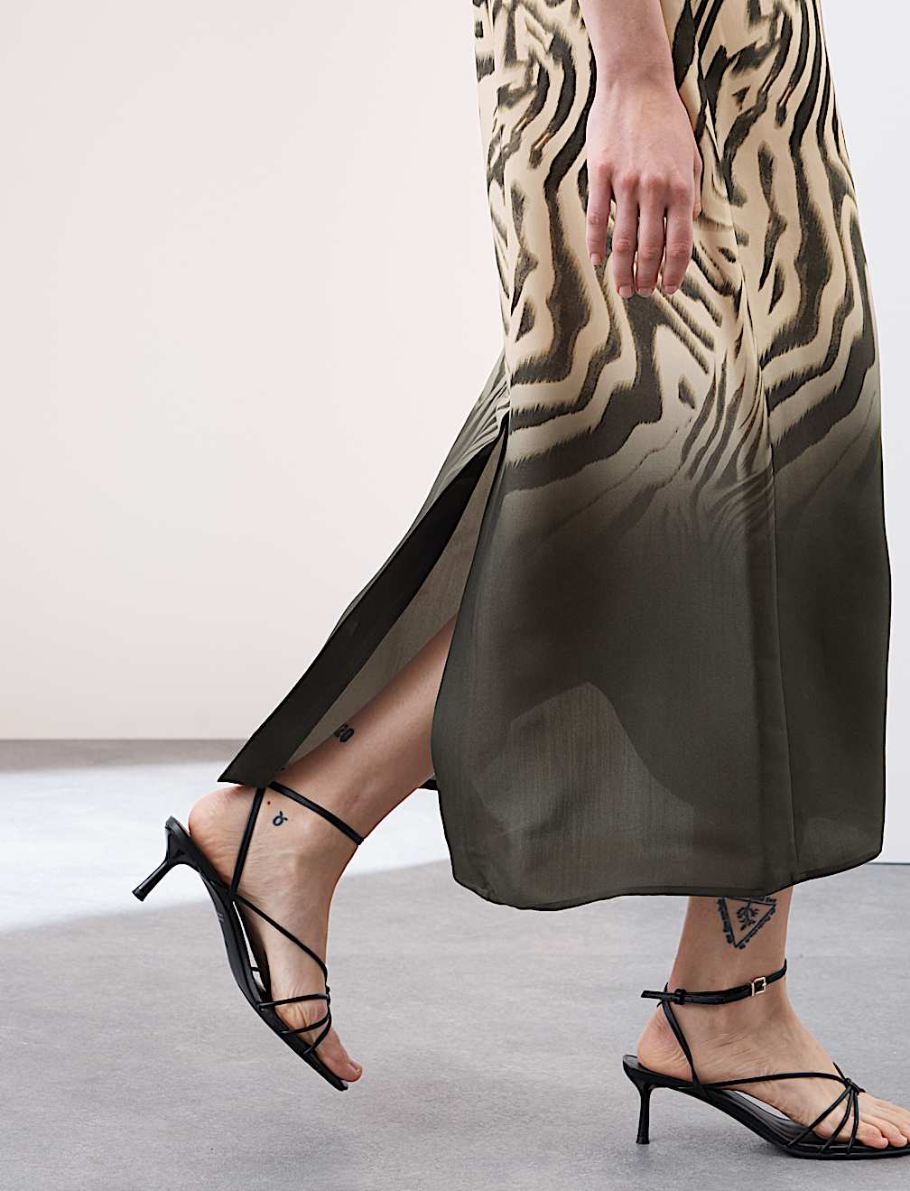 Animal Print Round Neck Midi Column Dress