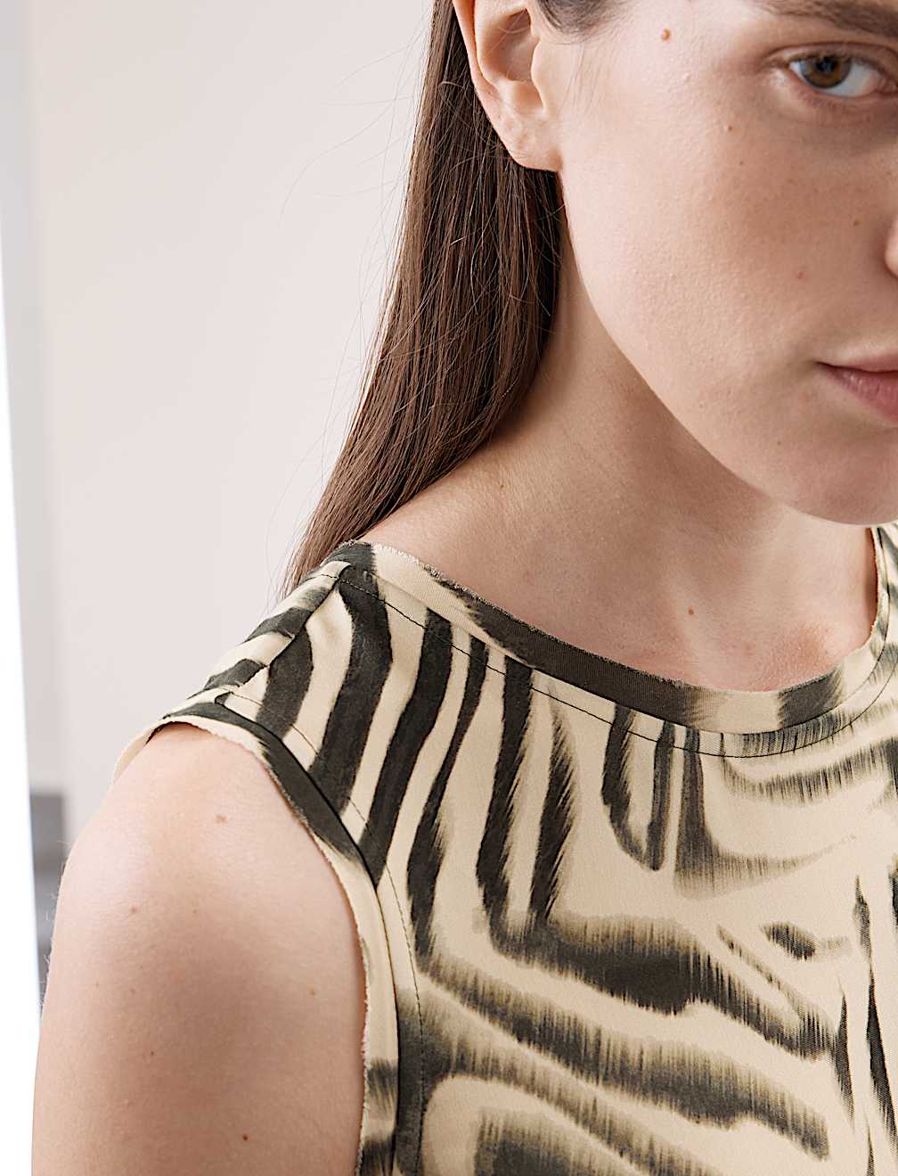 Animal Print Round Neck Midi Column Dress