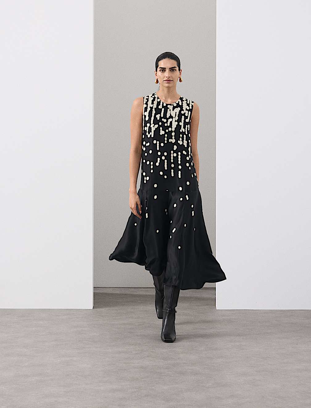 Cupro Rich Spot Print Maxi Swing Dress