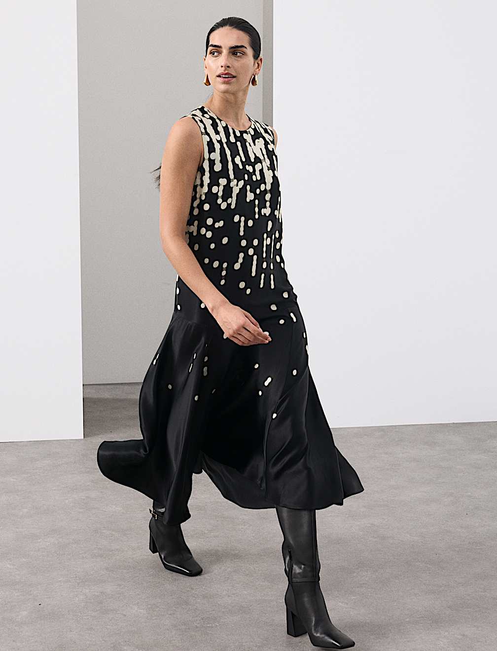 Cupro Rich Spot Print Maxi Swing Dress