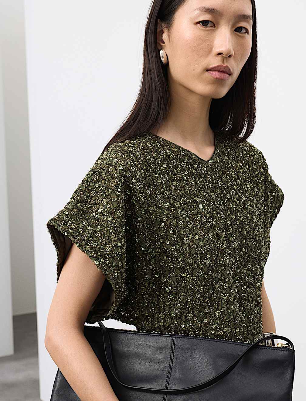 Beaded V-Neck Mini Fitted Shift Dress