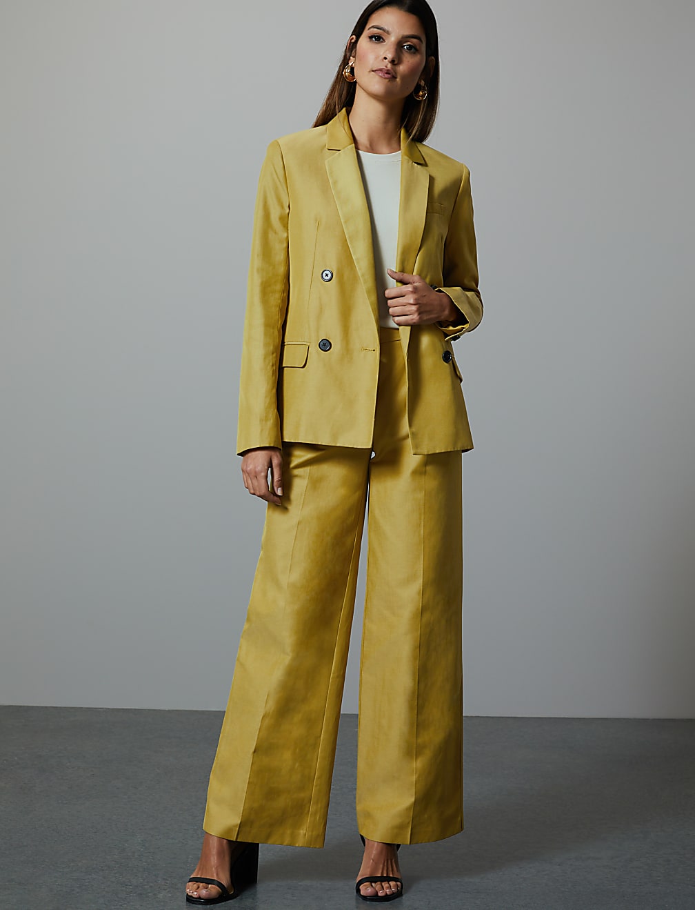 Linen Blend Double Breasted Blazer