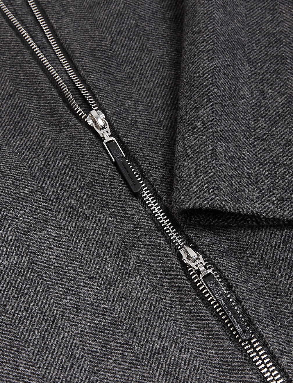 Wool Blend Herringbone Funnel Neck Coat