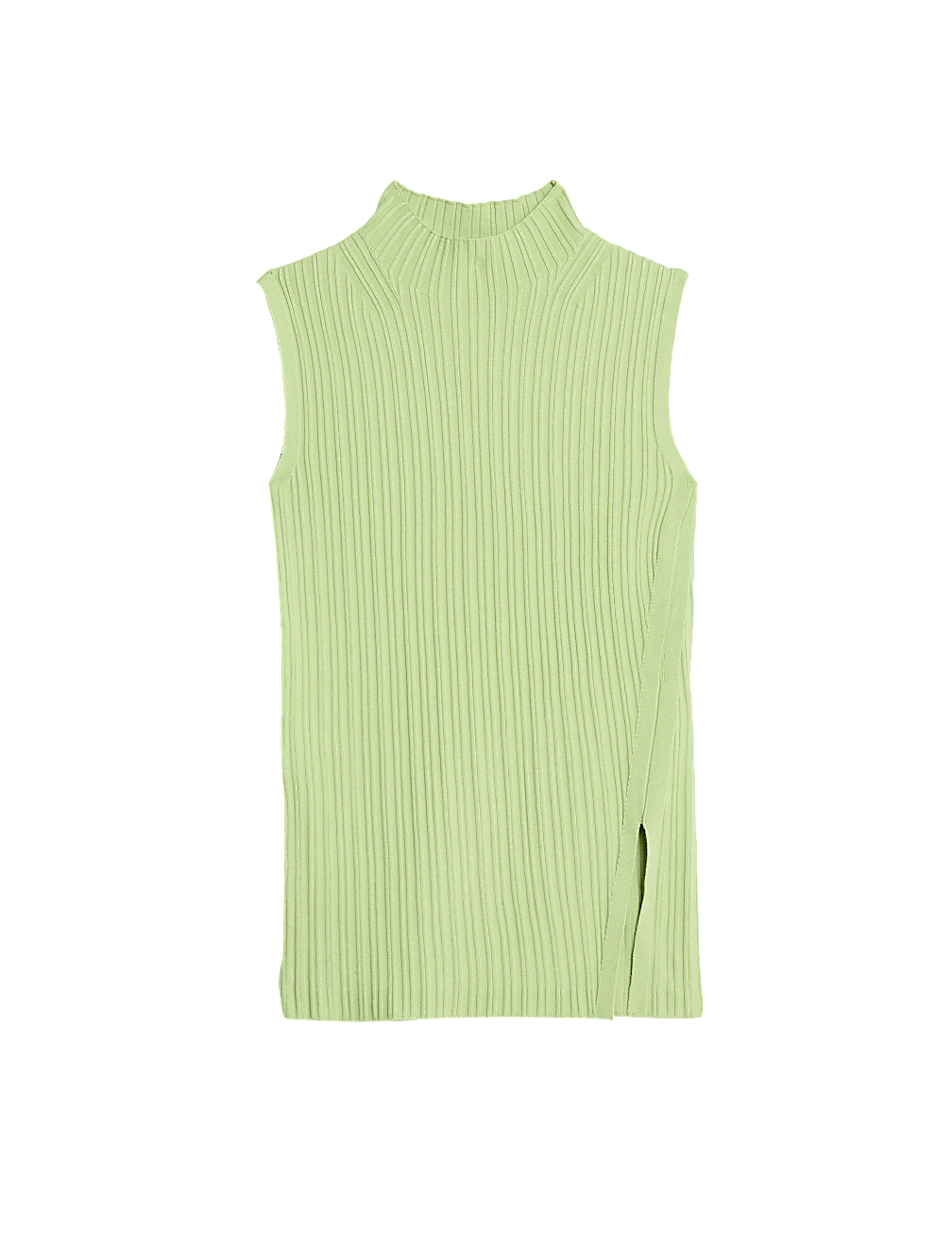 Ribbed Funnel Neck Split Hem Knitted Top