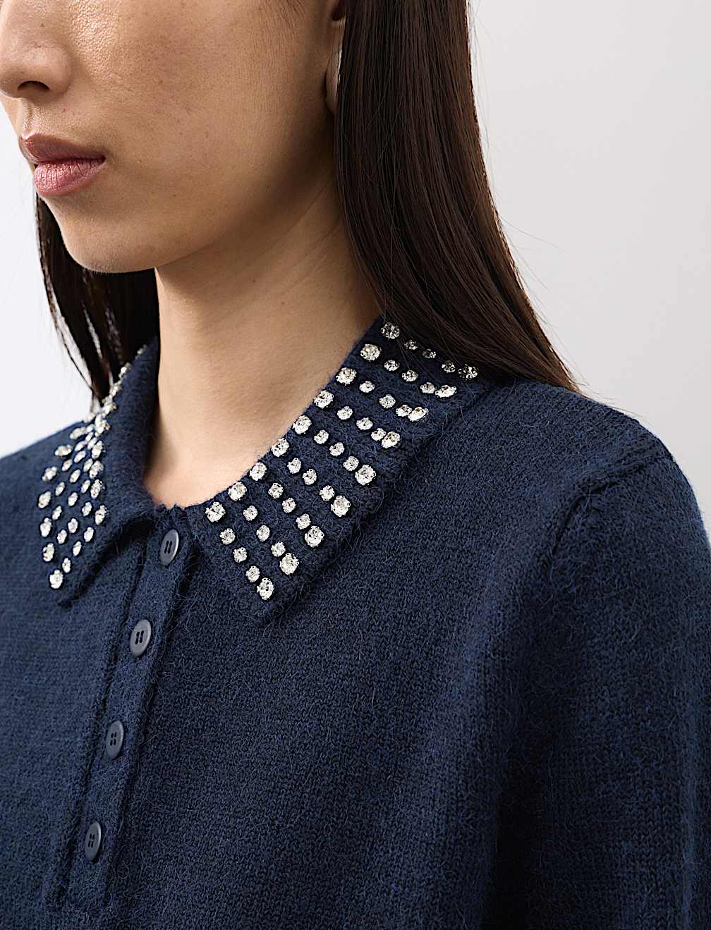 Embellished Polo Jumper with Wool