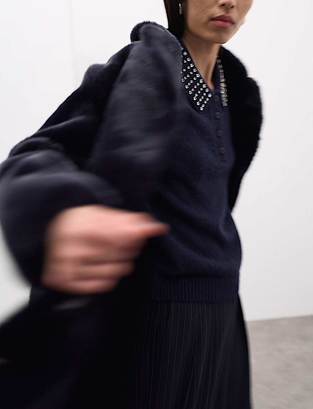 Embellished Polo Jumper with Wool