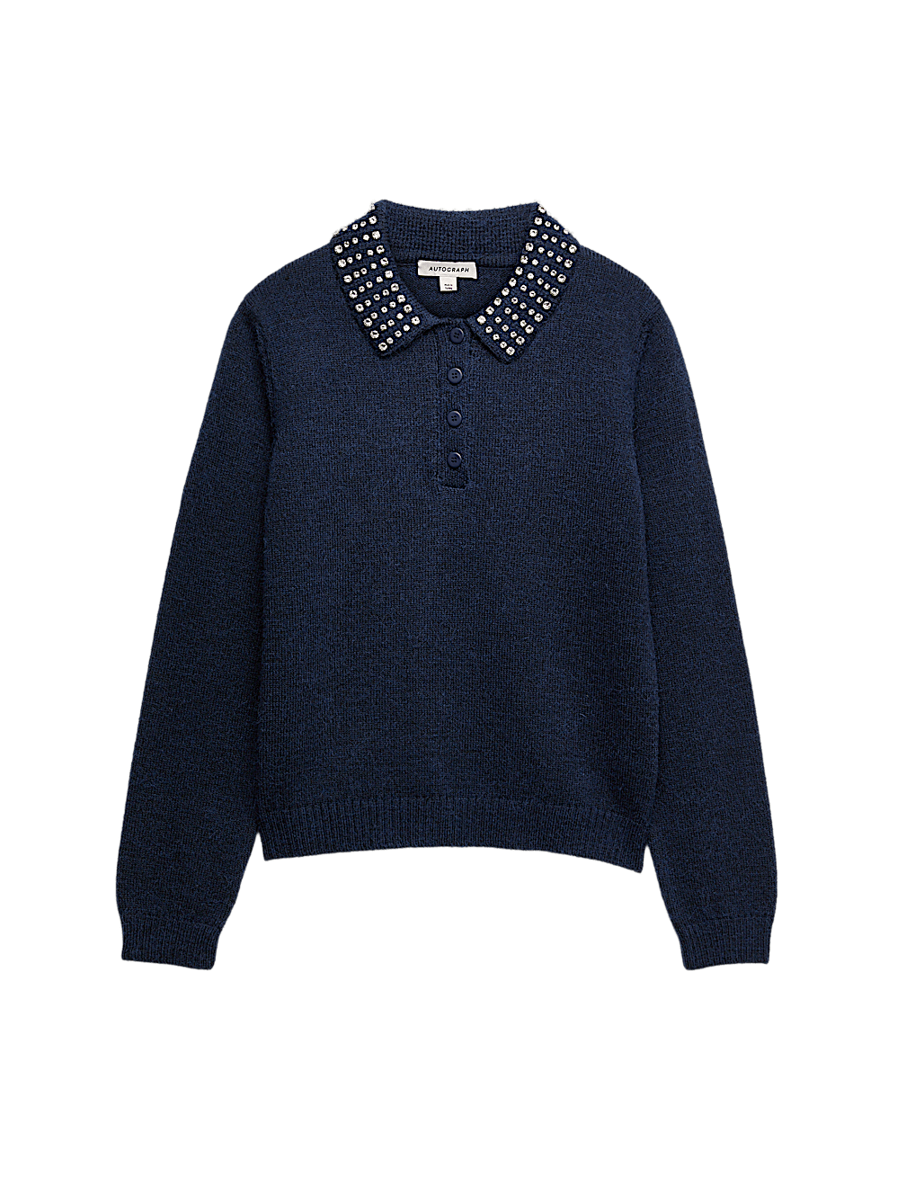 Embellished Polo Jumper with Wool