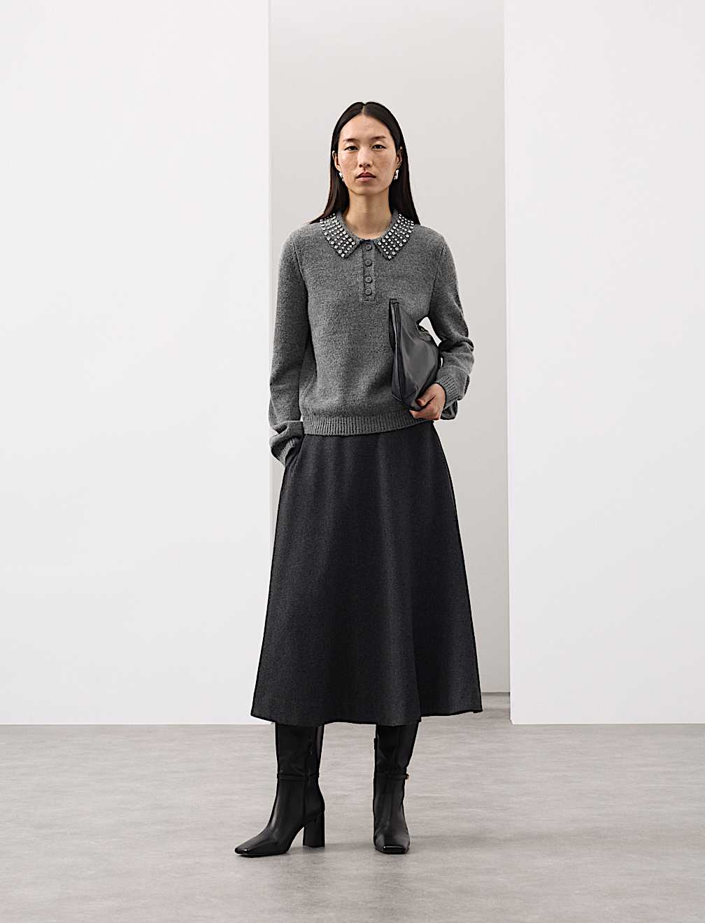 Embellished Polo Jumper with Wool