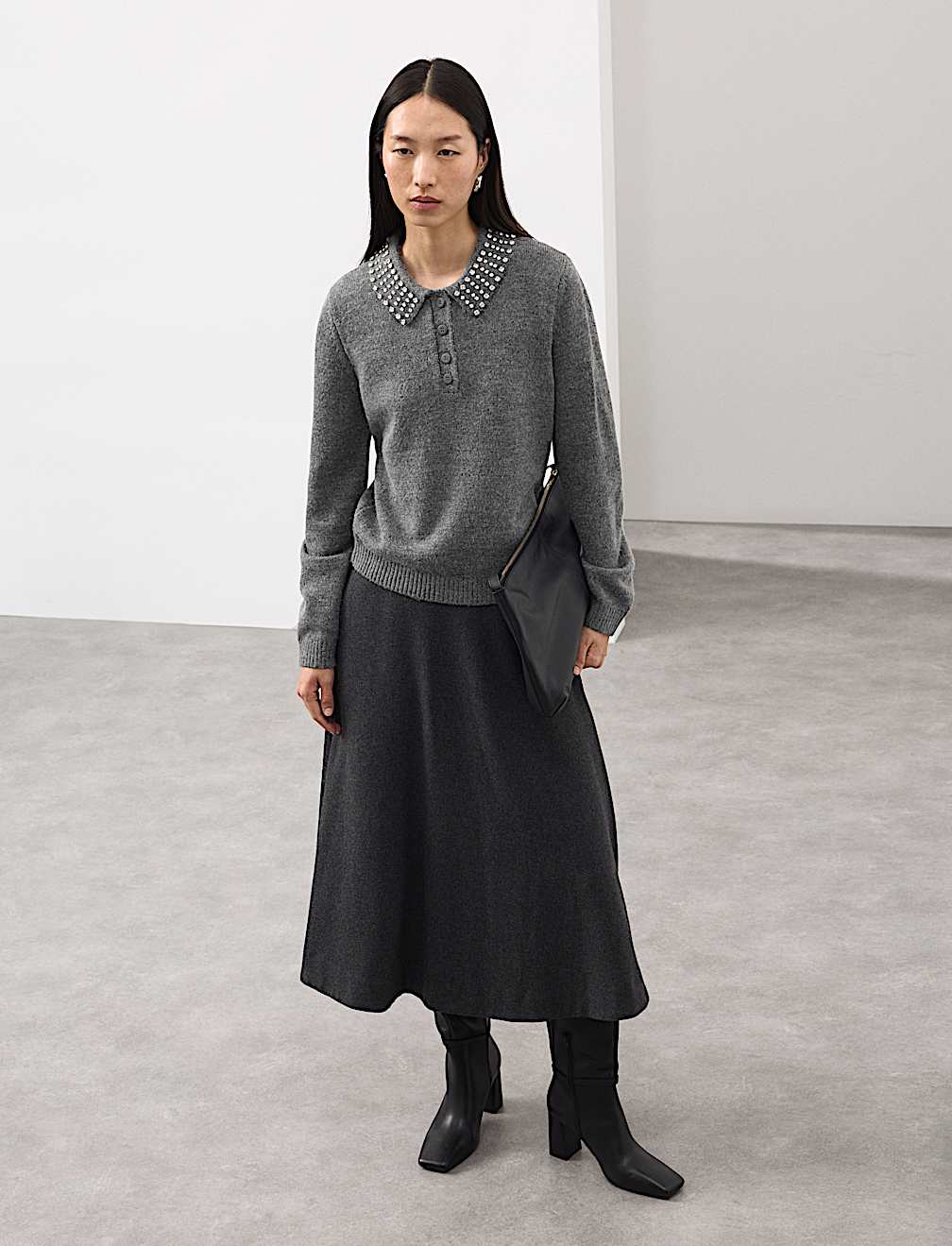 Embellished Polo Jumper with Wool