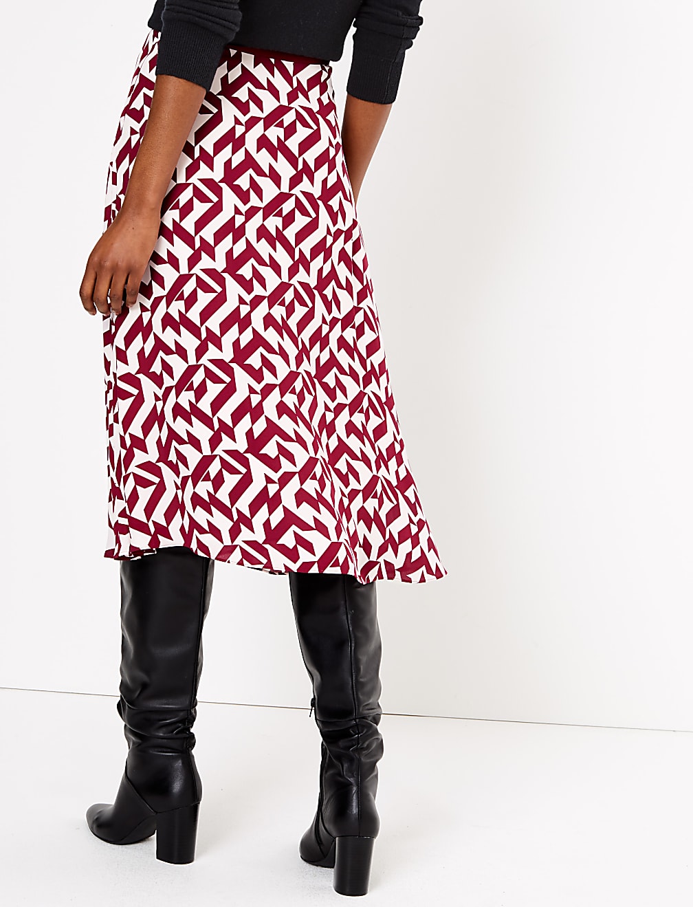 Printed Belted Midi Slip Skirt